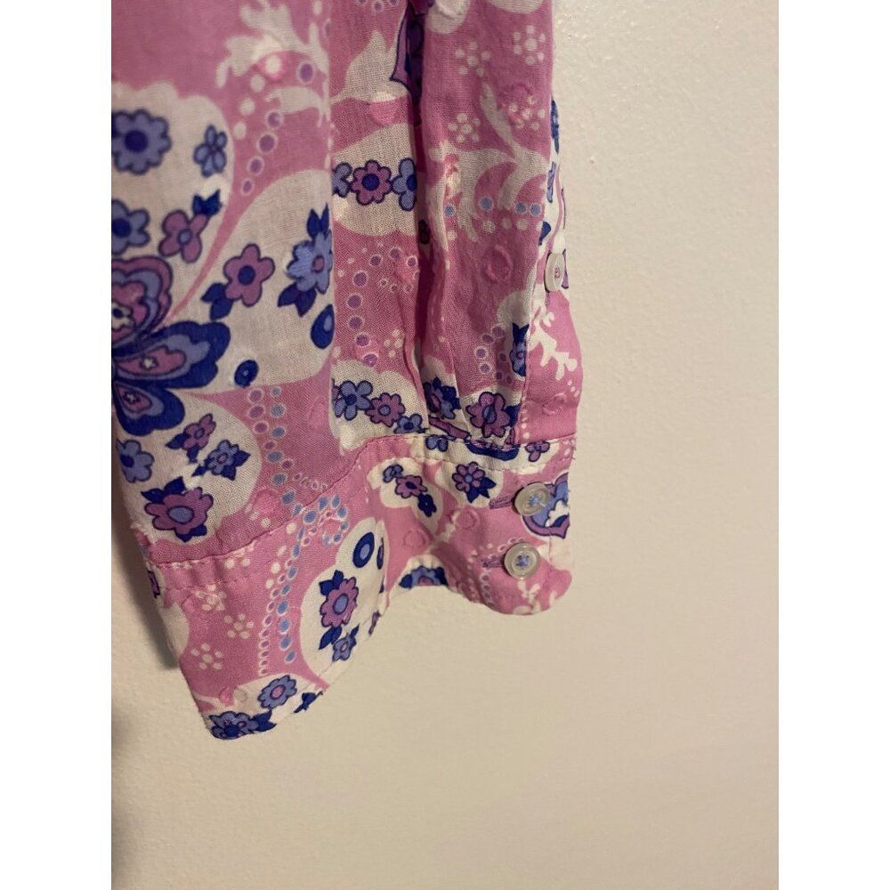 Talbots Petite XLP Pink Floral Button-Up Shirt Textured Polka Dot Boho Cottage - Picture 13 of 14